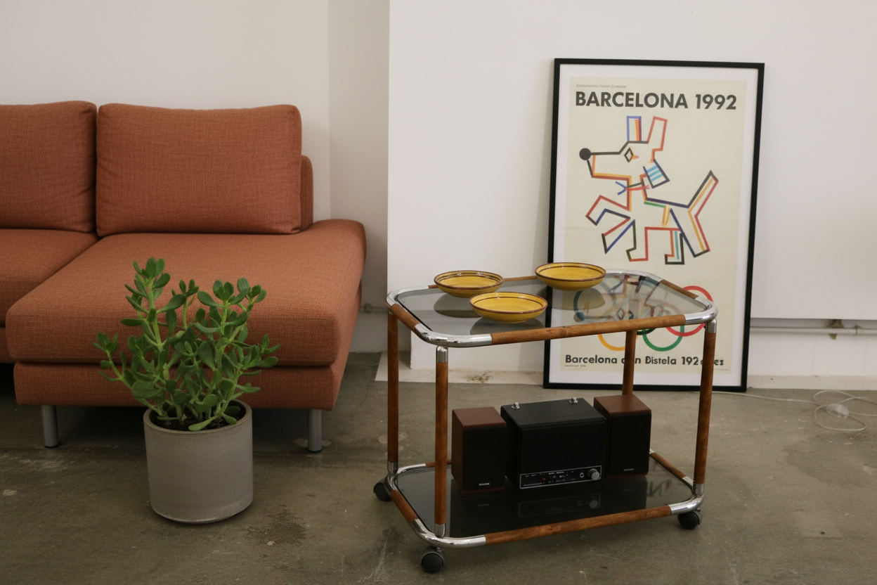 Carro de vidre amb estructura metàlica i fusta - Restaurat