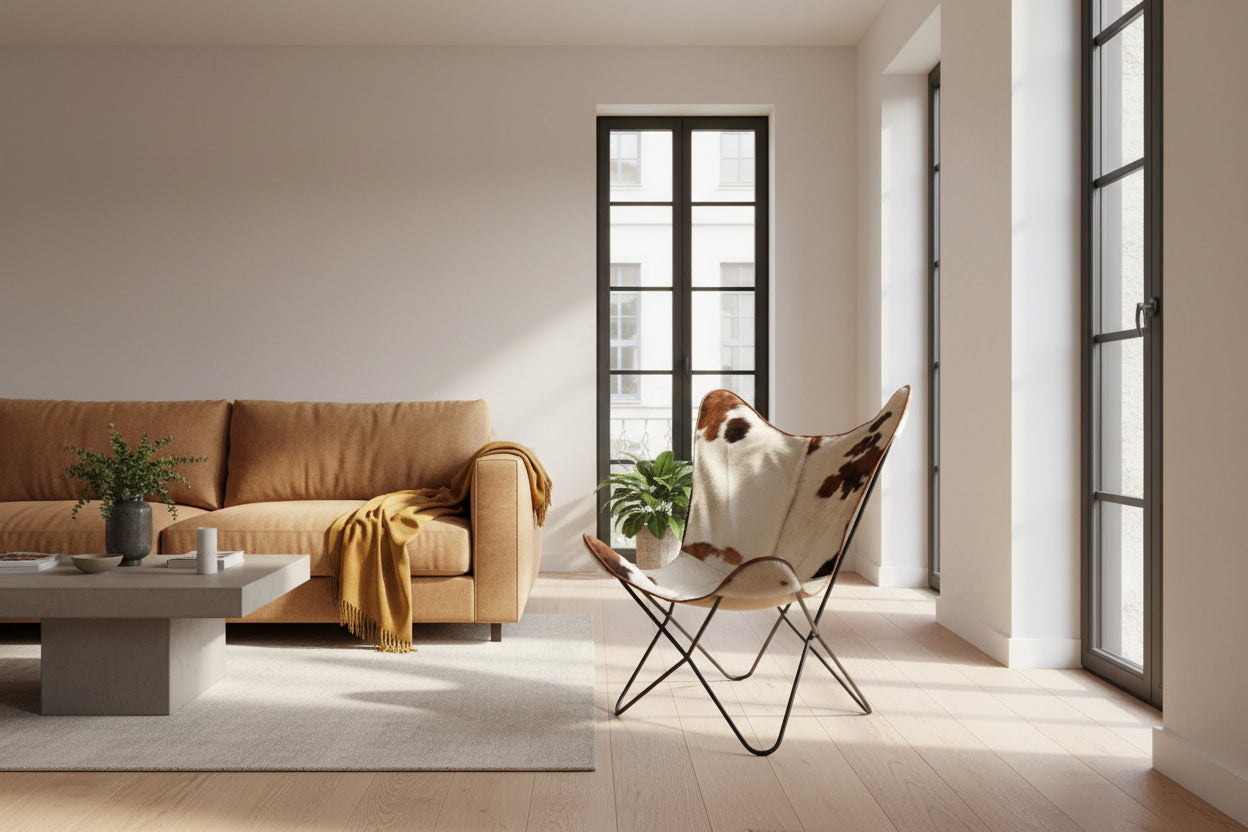 Butaca papallona de pell de vaca